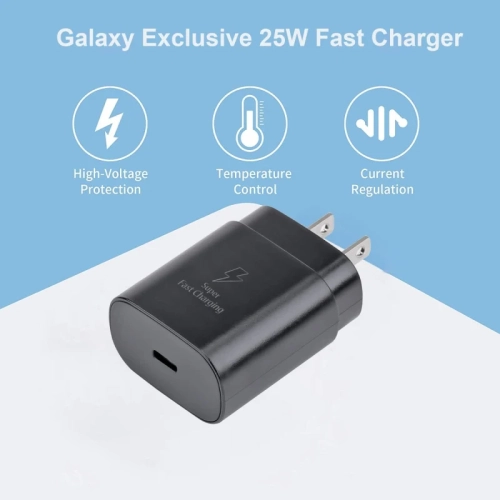 Chargeur rapide USB-C de 25 W compatible avec les téléphones Galaxy S23/S22/S21/S20 de Samsung, série Z Fold/Z Flip, Note20, A53/A54 | Bloc de