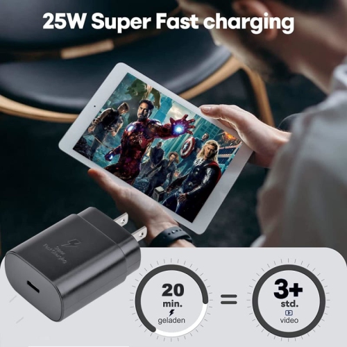 Chargeur rapide USB-C de 25 W compatible avec les téléphones Galaxy S23/S22/S21/S20 de Samsung, série Z Fold/Z Flip, Note20, A53/A54 | Bloc de