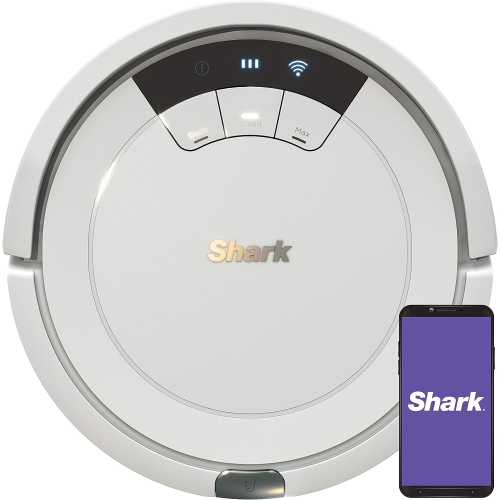 Aspirateur robot ION AV752 de Shark avec commande vocale Wi-Fi, contenant à poussière de 45 pintes, fumée/cendré, blanc