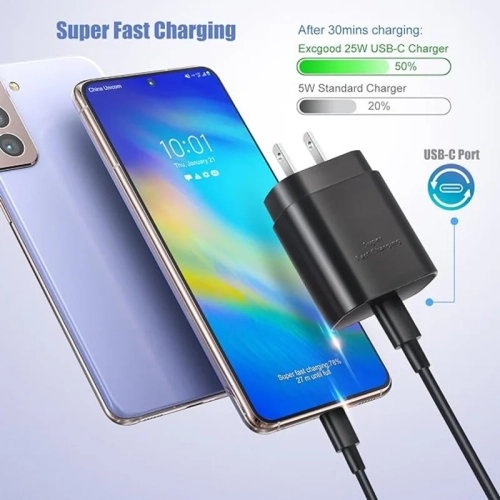 ExcGood 25&nbsp;W – Chargeur rapide USB-C et câble 6&nbsp;pi de type C | compatible avec les Galaxy S23/S22 Ultra, S21 FE, S20, Z Fold5, Flip4,