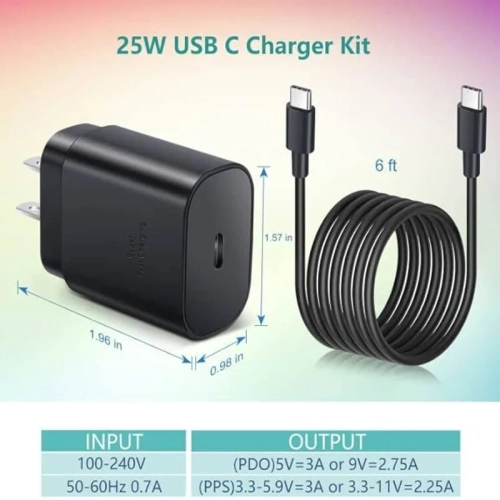 ExcGood 25&nbsp;W – Chargeur rapide USB-C et câble 6&nbsp;pi de type C | compatible avec les Galaxy S23/S22 Ultra, S21 FE, S20, Z Fold5, Flip4,