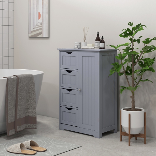 Armoire de salle de bain kleankin, armoire de rangement au sol avec tablette réglable et 4 tiroirs, armoire latérale autonome pour salle de bain,