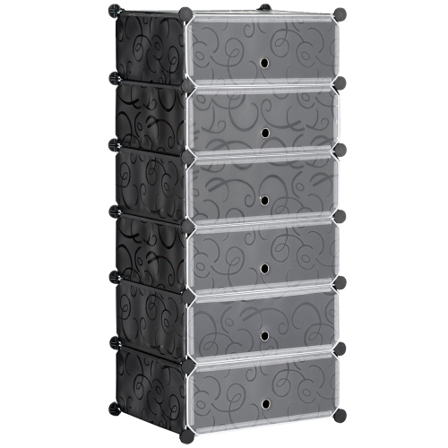 HOMCOM Cube Storage Organizer, DIY 6-Cube Modular Cabinet, Shoe Rack with Doors for Living Room, Black