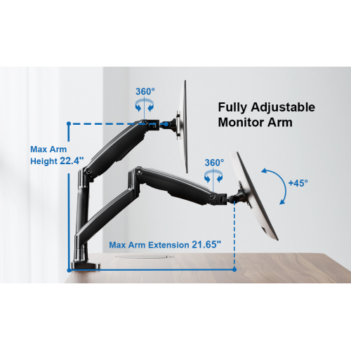 ErgoAV Dual Arm Monitor Desk Mount With Docking Station, Fits Up To A 34" Screen