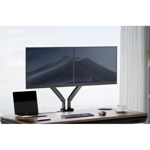 ErgoAV Dual Arm Monitor Desk Mount With Docking Station, Fits Up To A 34" Screen