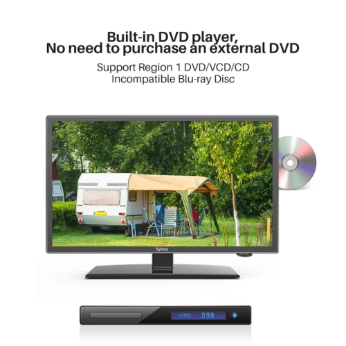 Sylvox 24inch RV TV, 12 Volt TV DC Powered Television, 1080P FHD RV TV with built in dvd player, Hi-Fi Speaker & FM Radio
