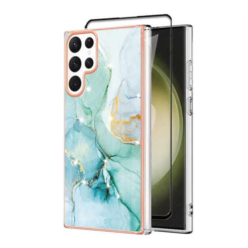 【SuperShield】For Samsung Galaxy S22 Ultra TPU Soft Case Slim Cute Men Women Lady Silicone Shockproof Protective Marble Case - Green With Free