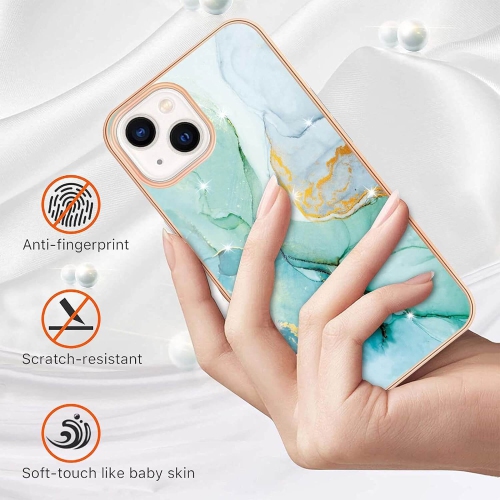 【SuperShield】For Apple iPhone 14 Pro Max TPU Soft Case Slim Cute Men Women Lady Silicone Shockproof Protective Flower Pattern Case - Green With Free