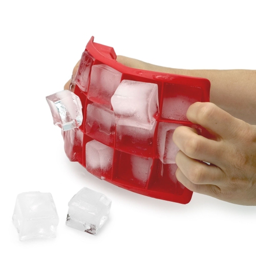 Starfrit - Set of 2 Soft Silicone Ice Cube Molds, 15 Cube Capacity, Red