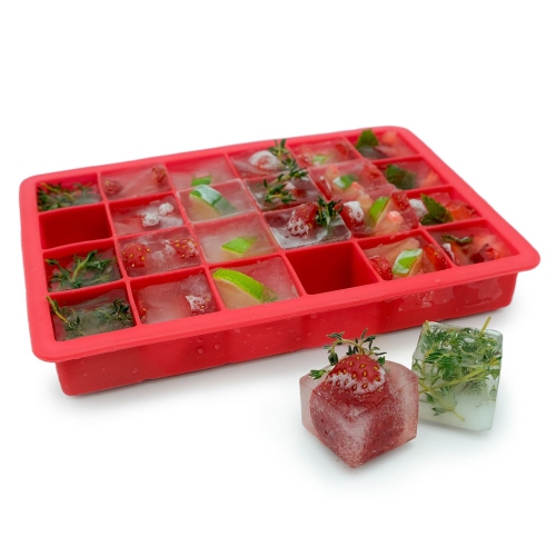 Starfrit - Set of 2 Soft Silicone Ice Cube Molds, 24 Cube Capacity, Red