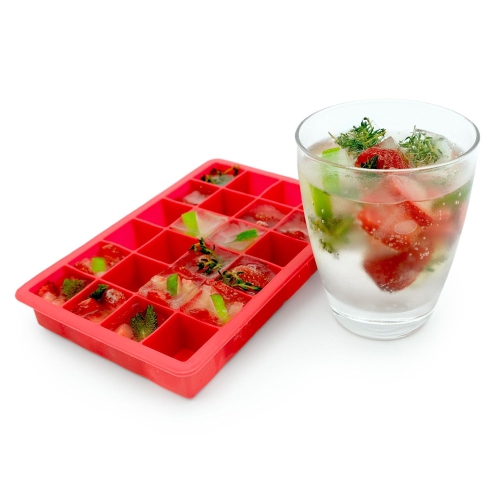 Starfrit - Set of 2 Soft Silicone Ice Cube Molds, 24 Cube Capacity, Red