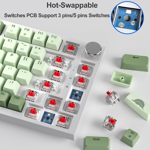 Wired 75% Mechanical Gaming Keyboard Matcha Keyboard Hot Swappable Gasket Mount, Red Switch, RGB Backlit 82 Keys TKL Mechanical Keyboard, Compact