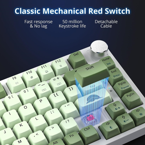 Wired 75% Mechanical Gaming Keyboard Matcha Keyboard Hot Swappable Gasket Mount, Red Switch, RGB Backlit 82 Keys TKL Mechanical Keyboard, Compact