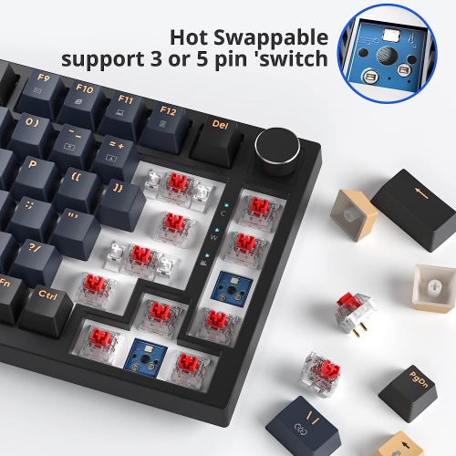 Wired 75% Percent Mechanical Keyboard, Hot Swappable, Red Switch, TKL Mechanical Keyboard, Gasket Mount, RGB Backlit Compact Gaming Keyboard with