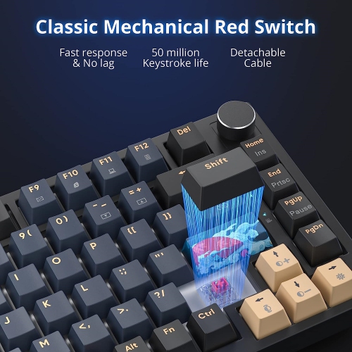 Wired 75% Percent Mechanical Keyboard, Hot Swappable, Red Switch, TKL Mechanical Keyboard, Gasket Mount, RGB Backlit Compact Gaming Keyboard with