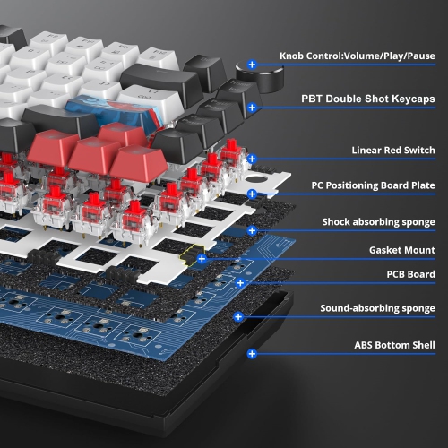 Wired 75% Percent Mechanical Keyboard, Hot Swappable, Red Switch, TKL Mechanical Keyboard, Gasket Mount, RGB Backlit NKRO Compact Gaming Keyboard