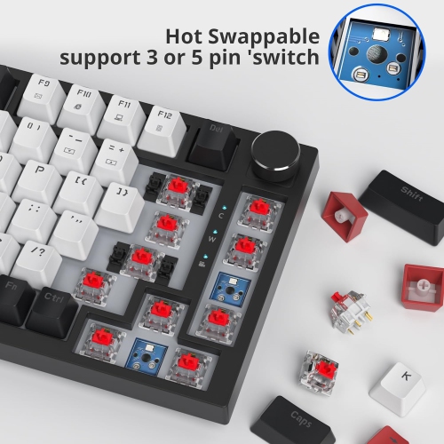 Wired 75% Percent Mechanical Keyboard, Hot Swappable, Red Switch, TKL Mechanical Keyboard, Gasket Mount, RGB Backlit NKRO Compact Gaming Keyboard