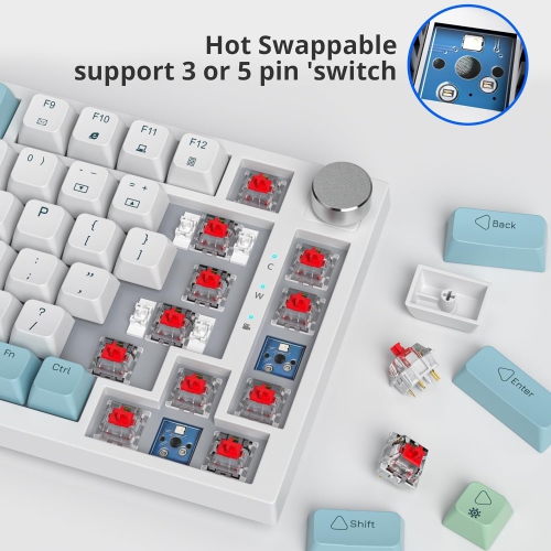 Wired 75% Percent Mechanical Keyboard, Hot Swappable, Red Switch, TKL Mechanical Keyboard, Gasket Mount, RGB Backlit Compact Gaming Keyboard with