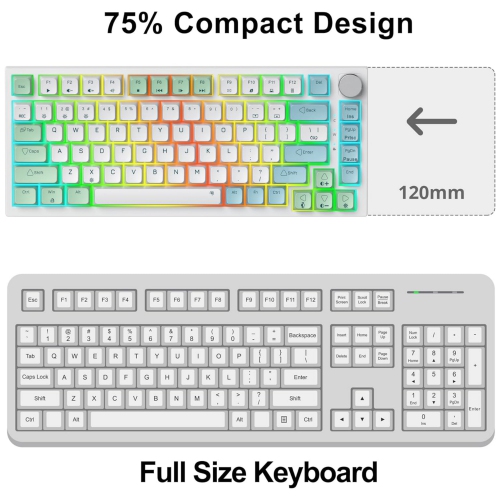 Wired 75% Percent Mechanical Keyboard, Hot Swappable, Red Switch, TKL Mechanical Keyboard, Gasket Mount, RGB Backlit Compact Gaming Keyboard with