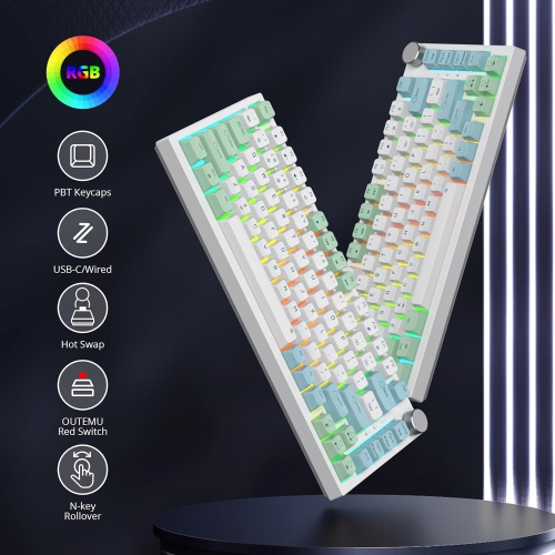 Wired 75% Percent Mechanical Keyboard, Hot Swappable, Red Switch, TKL Mechanical Keyboard, Gasket Mount, RGB Backlit Compact Gaming Keyboard with