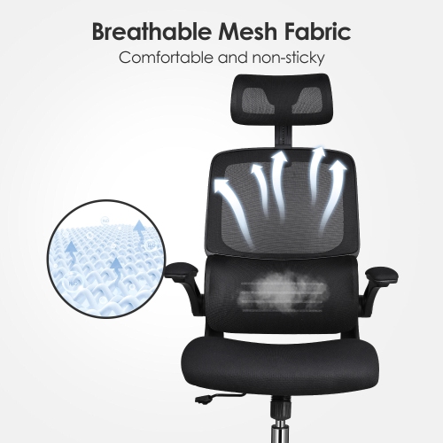 High Back Ergonomic Office Chair with Adjustable Headrest, Desk Chair Task Chair Computer Chair with Lumbar Support and 90° Flip-up Armrests