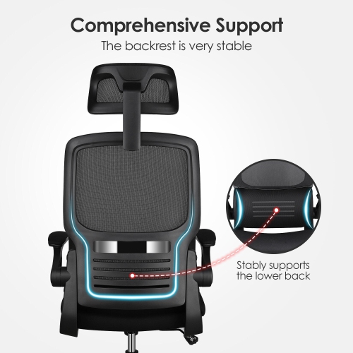 High Back Ergonomic Office Chair with Adjustable Headrest, Desk Chair Task Chair Computer Chair with Lumbar Support and 90° Flip-up Armrests