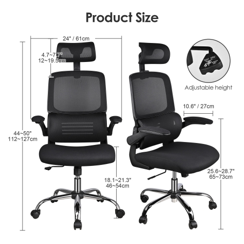 High Back Ergonomic Office Chair with Adjustable Headrest, Desk Chair Task Chair Computer Chair with Lumbar Support and 90° Flip-up Armrests