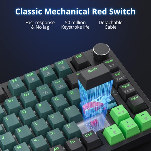 Wired 75% Percent Mechanical Keyboard, Hot Swappable, Red Switch, TKL Mechanical Keyboard, Gasket Mount, RGB Backlit Compact Gaming Keyboard with