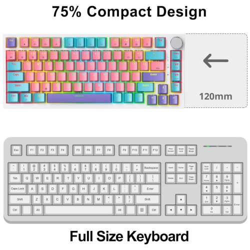 Wired 75% Percent Mechanical Keyboard, Hot Swappable, Red Switch, TKL Mechanical Keyboard, Gasket Mount, RGB Backlit Compact Gaming Keyboard with