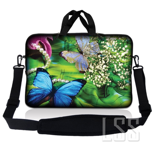 LSS  Laptop Skin Shop 17-17.3 Inch Neoprene Laptop Sleeve Bag Carrying Case With Handle And Adjustable Shoulder Strap - Butterfly Floral