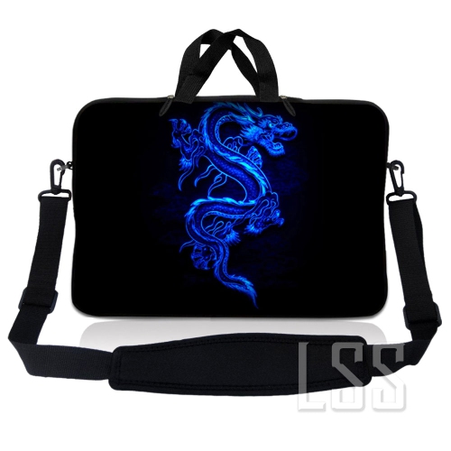 LSS  Laptop Skin Shop 12 - 13.3 Inch Neoprene Laptop Sleeve Bag Carrying Case With Handle And Adjustable Shoulder Strap - Dragon In Blue