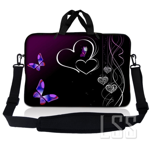 Laptop Skin Shop 8-10.2 inch Neoprene Laptop Sleeve Bag Carrying Case with Handle and Adjustable Shoulder Strap - Butterfly Heart Floral