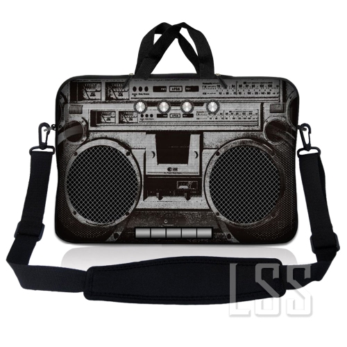 LSS  Laptop Skin Shop 8-10.2 Inch Neoprene Laptop Sleeve Bag Carrying Case With Handle And Adjustable Shoulder Strap - Cassette Player Design