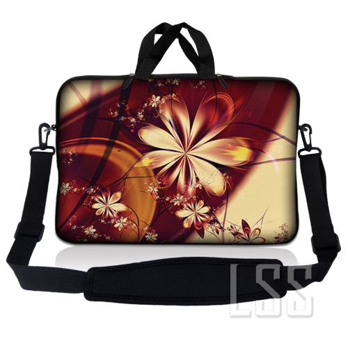 LSS  Laptop Skin Shop 15-15.6 Inch Neoprene Laptop Sleeve Bag Carrying Case With Handle And Adjustable Shoulder Strap - Flower Floral In Gold
