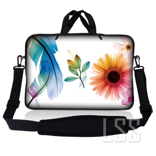 LSS  Laptop Skin Shop 10-11.6 Inch Neoprene Laptop Sleeve Bag Carrying Case With Handle And Adjustable Shoulder Strap - Daisy Flower Leaves Floral