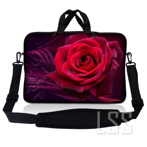 LSS  Laptop Skin Shop 15-15.6 Inch Neoprene Laptop Sleeve Bag Carrying Case With Handle And Adjustable Shoulder Strap - Rose Floral Flower In Pink