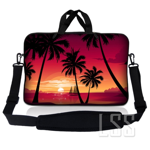 LSS  Laptop Skin Shop 14 - 14.9 Inch Neoprene Laptop Sleeve Bag Carrying Case With Handle And Adjustable Shoulder Strap - Hawaiian Paradise Palm Tree