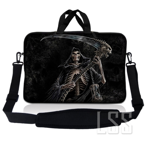 LSS  Laptop Skin Shop 17-17.3 Inch Neoprene Laptop Sleeve Bag Carrying Case With Handle And Adjustable Shoulder Strap - Reaper Skull