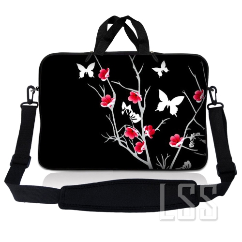 LSS  Laptop Skin Shop 14 - 14.9 Inch Neoprene Laptop Sleeve Bag Carrying Case With Handle And Adjustable Shoulder Strap - Pink Floral In Gray