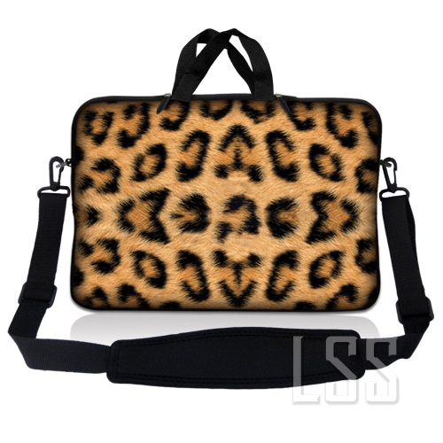 LSS Laptop Skin Shop 12 - 13.3 Inch Neoprene Laptop Sleeve Bag Carrying Case With Handle And Adjustable Shoulder Strap - Leopard Print