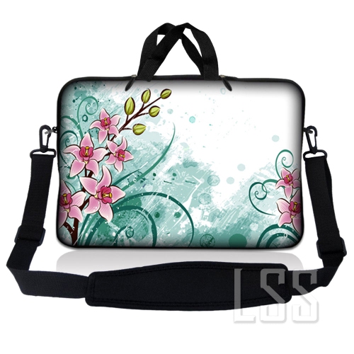 LSS  Laptop Skin Shop 17-17.3 Inch Neoprene Laptop Sleeve Bag Carrying Case With Handle And Adjustable Shoulder Strap - Flower Floral In Pink