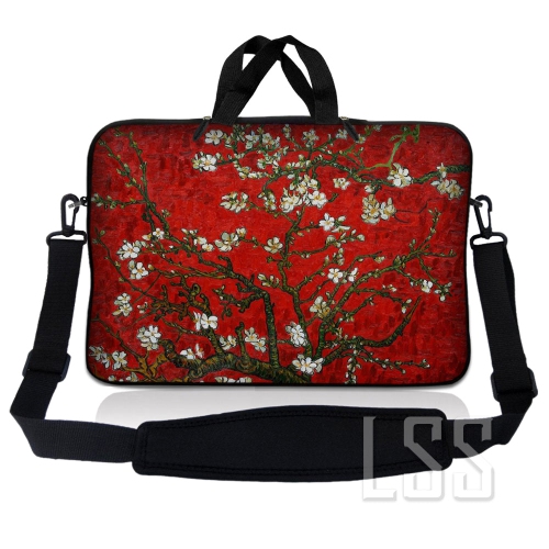 LSS  Laptop Skin Shop 10-11.6 Inch Neoprene Laptop Sleeve Bag Carrying Case With Handle And Adjustable Shoulder Strap - Almond Trees In Red