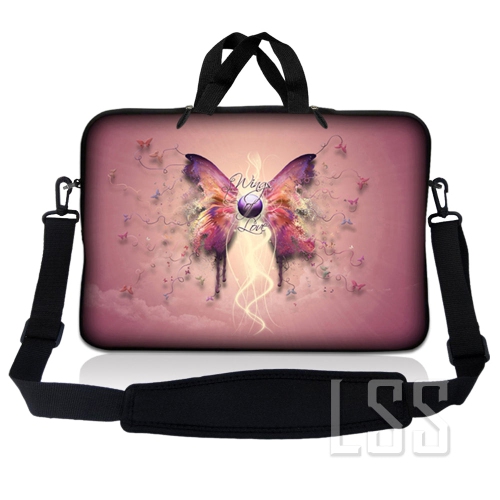 LSS  Laptop Skin Shop 12 - 13.3 Inch Neoprene Laptop Sleeve Bag Carrying Case With Handle And Adjustable Shoulder Strap - Butterfly Floral In Pink