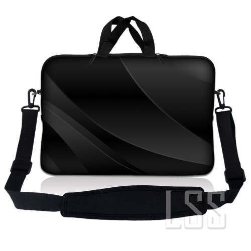 Laptop Skin Shop 8 - 10.2 inch Neoprene Laptop Sleeve Bag Carrying Case with Handle and Adjustable Shoulder Strap - Black Vinyl Strips