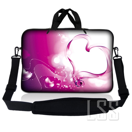 LSS Laptop Skin Shop 12 - 13.3 Inch Neoprene Laptop Sleeve Bag Carrying Case With Handle And Adjustable Shoulder Strap - Pink Heart