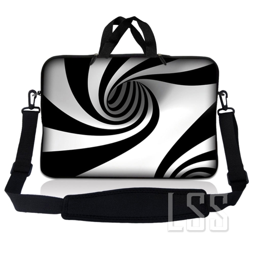 Laptop Skin Shop 12 - 13.3 inch Neoprene Laptop Sleeve Bag Carrying Case with Handle and Adjustable Shoulder Strap - Tornado White and Black Swirl