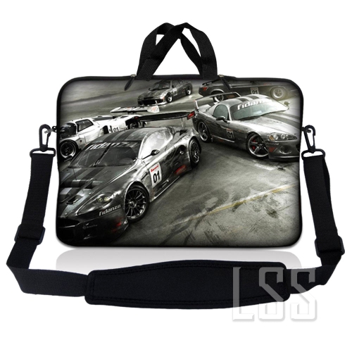 LSS  Laptop Skin Shop 10-11.6 Inch Neoprene Laptop Sleeve Bag Carrying Case With Handle And Adjustable Shoulder Strap - Racing Cars