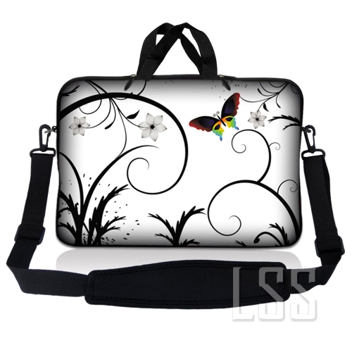 LSS  Laptop Skin Shop 8 - 10.2 Inch Neoprene Laptop Sleeve Bag Carrying Case With Handle And Adjustable Shoulder Strap - Butterfly Escape Floral