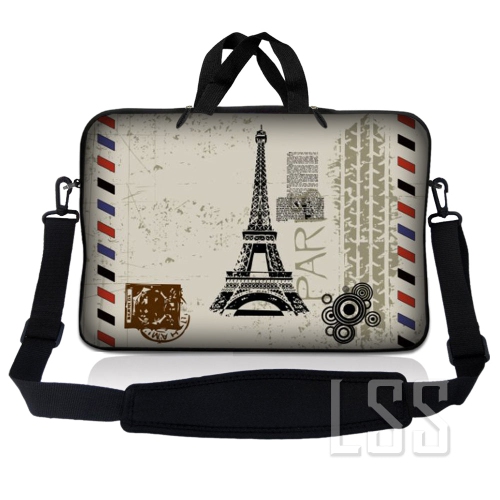 LSS  Laptop Skin Shop 17-17.3 Inch Neoprene Laptop Sleeve Bag Carrying Case With Handle And Adjustable Shoulder Strap - Paris Design