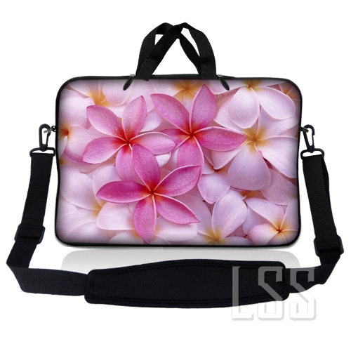 LSS  Laptop Skin Shop 8 - 10.2 Inch Neoprene Laptop Sleeve Bag Carrying Case With Handle And Adjustable Shoulder Strap - Plumeria Flower In Pink